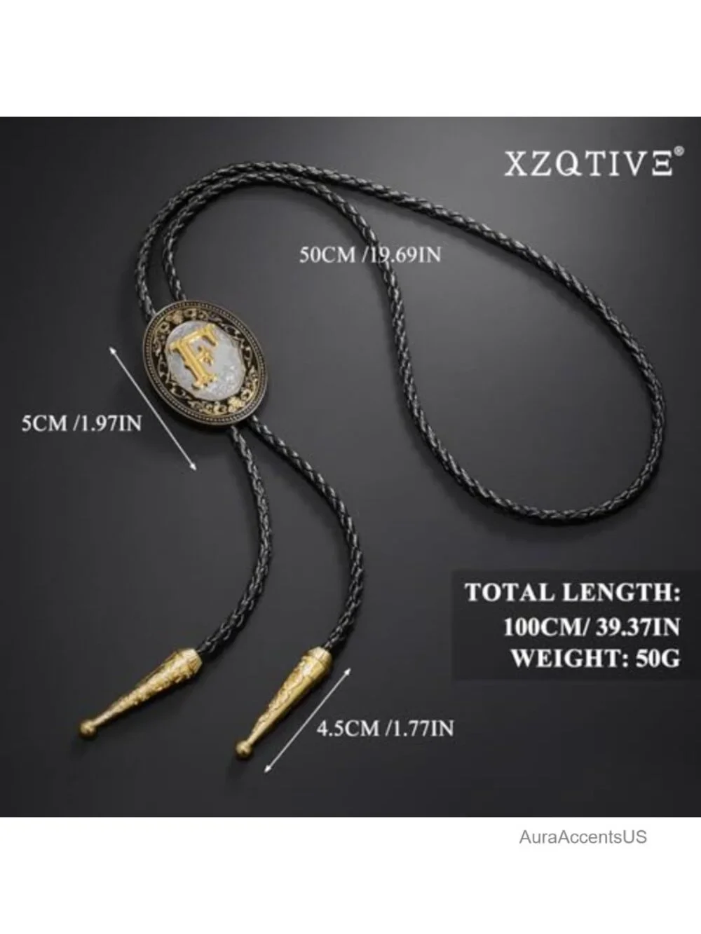 Vintage Western Bolo Tie Leather Necklace Initial Letter Adjustable Cowboy